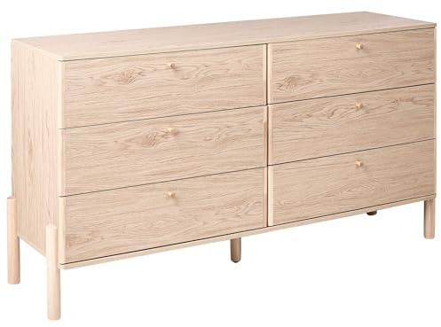 Beliani Cómoda 6 cajones Tablero de aglomerado Patas de Madera Maciza Estilo escandinavo marrón Claro Collins