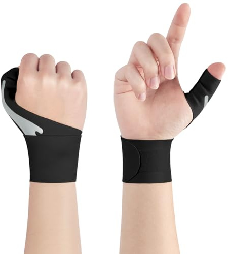 Beugo Tumbandage höger och vänster, 2 stycken ventilerande och mjuka snäpptumsbandage, tummens sadelled-bandage, handbandage handled för damer och herrar (svart)