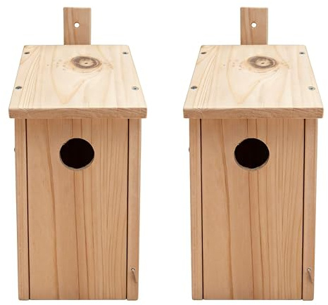 Relaxdays Fågelfågelfågelset, set med 2, hål 32 mm, H x B x D 26 x 12 x 13,5 cm, för montering, naturligt trä