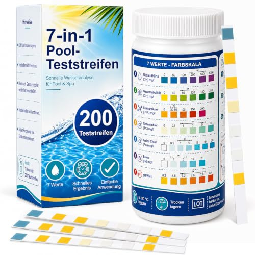 Pool Teststreifen 200 Stück pH und Chlor Pooltester Wassertester 7-in-1
