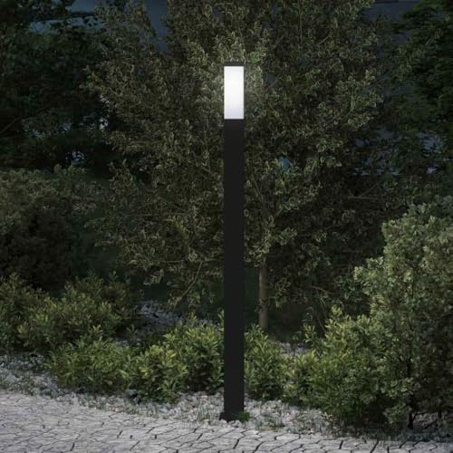QUAHEAS Lámpara de bolardo de acero inoxidable de 110 cm, color negro, con protección IP44, para exteriores, jardín, terraza, iluminación de caminos, resistente a la intemperie y duradera