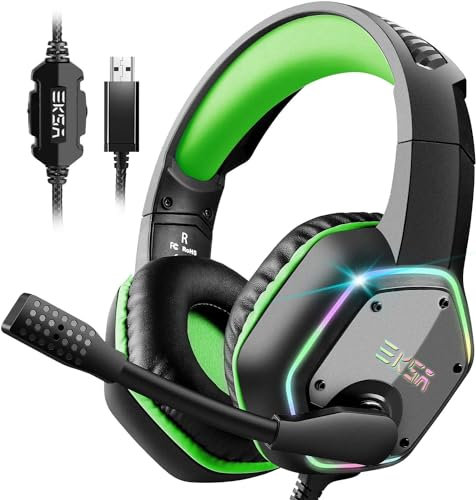 EKSA E1000 Cuffie Gaming USB- Cuffie PC con cancellazione del rumore microfono, 7.1 surround audio cablato e luce RGB - Cuffie da gioco per PS4/PS4 Console Laptop