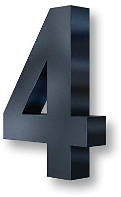 Metzler 3D Hausnummer in Anthrazit aus Stahl - Hausnummer mit Pulverbeschichtung in Feinstruktur 7016 Anthrazitgrau matt - Höhe 20cm / Tiefe 3,5 cm - inkl. Montagematerial - Ziffer 4