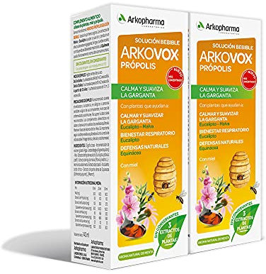 Arkopharma Arkovox Própolis Jarabe 280ML Pack x 2, Bienestar Respiratorio, Calma y Suaviza el Dolor de Garganta, Refuerza las Defensas, Con Extractos de Plantas y Equinácea