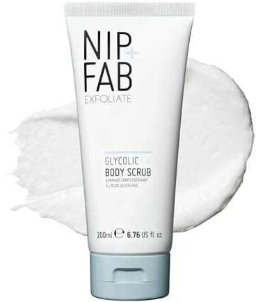 Nip+Fab Glycolic Fix Exfoliante corporal, exfoliante, piel suave y radiante, manteca de karité, perlas de ricino blanco, 200 ml