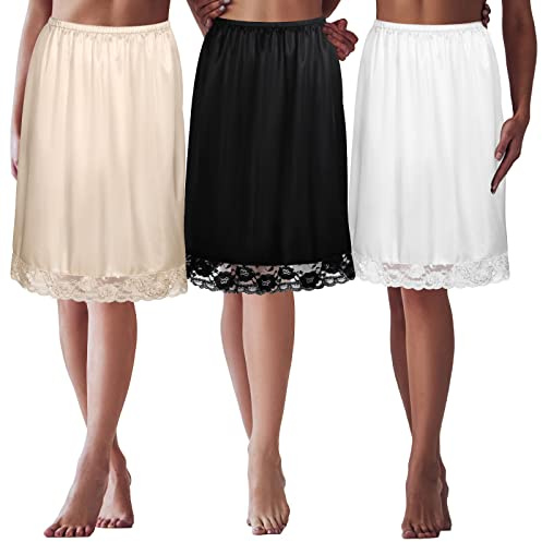Zhanmai Half Slips for Women, Satin Lace,Black, White, Nude,M Size