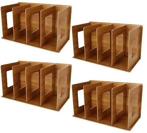 SHUESS 4 scaffali in legno da scrivania per CD, 4 scomparti, per CD e DVD, piccoli libri (colore legno di ciliegio)