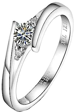 Damen Ring Platin, Trauringe Frauen Diamant 0,2 ct Runder Diamant Weißes Gold für Geburtstag Größe 61 (19.4)