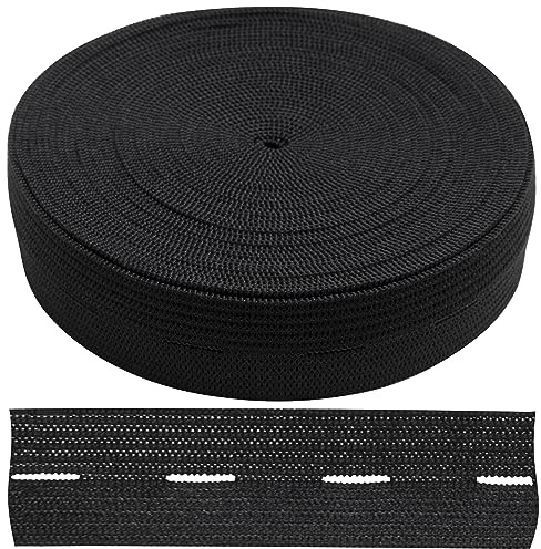 AERZETIX - C67386 - Elástico con ojal plano 5 metros - anchura 20mm - color negro - poliéster y látex - confección mercería costura ropa tela cinturón pantalones tejido