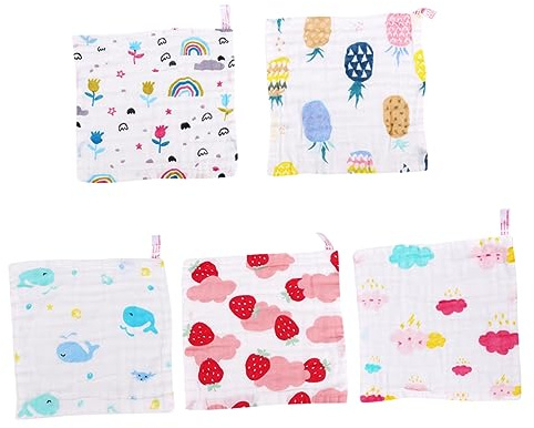 ibasenice 5 Piezas Toalla De Cara Paños De Lavado Infantil Toallitas De Algodon para Bebe Toallas De Cara Infantil Toallita Infantil Toallita De Muselina Babero Bufanda Bebé Dibujos Animados