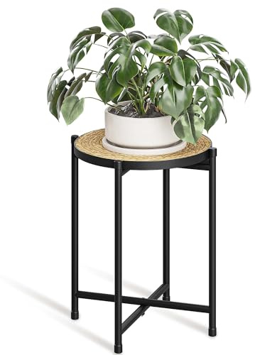 Bamworld Support rond pour plantes d'extérieur - Tabouret pour plantes - Support de fleurs - En métal noir - Banc de fleurs - Pour salon - Petite table d'appoint - Petite table basse - Décoration de