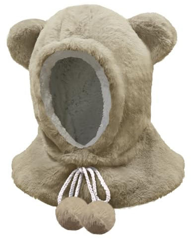 JFAN Gorros Invierno Niño Niña Cálido Sombrero de Forro Polar Bonito Beanie Bufanda con Capucha para 3-12 Años Caqui