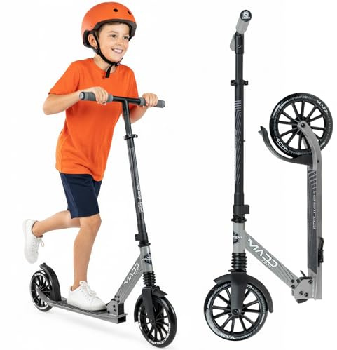 Folding Kick Scooter with Suspension for Adults and Teens – Adjustable Handlebar – Big 200mm Wheels – Lightweight Frame – 250lbs Capacity – Madd Gear Metro Cruise 250