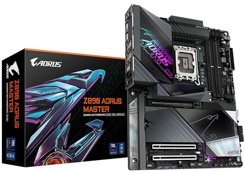 GIGABYTE Z890 AORUS Master Motherboard - Unterstützt Intel Core Ultra (Serie 2) CPUs, 18+1+2 Phasen VRM, bis zu 9500MHz DDR5 (OC), 2xPCIe 5.0 + 3xPCIe 4.0, Wi-Fi 7, 10GbE LAN, Thunderbolt 4