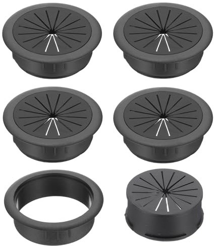 PATIKIL 60mm(2 3/8inch) Desk Grommet, 5pcs Desk Cord Hole Cover Desk Cable Hole Grommet Cover Sturdy ABS Plastic Round Large for Cables Cabinets Desktop Equipment Wiring Organizing, Black