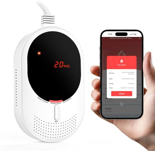 PHYSEN Rilevatore di Gas e Monossido di Carbonio WiFi, Monitoraggio App Smart Life, Certificazione EN50291 e EN50194, Rivelatore di Gas Combustibile per Metano e CO per Cucina, Locale, Caldaia, Garage