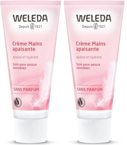 WELEDA - Crèmes Mains confort Amande - Apaise et hydrate - Peaux sensibles et sujettes aux irritations, convient au peaux sèches - NATRUE* - Vegan*** - 50ml (Lot de 2)
