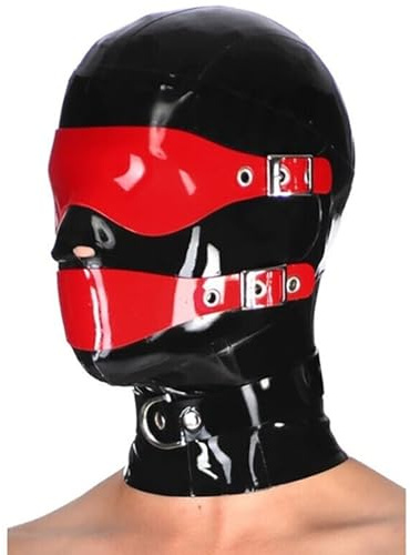 LBUZHOY Bondage Latex Maske mit Abnehmbare Augenmaske BDSM Mask Handgefertigte für Männer und Frauen Reißverschluss Hinten(Size:XS-60CM)