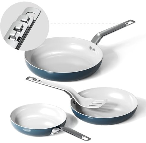 stackbear Keramik Bratpfannen Set 3-teilig, Antihaft Induktionspfannen 20/24/28 cm, Für Alle Herdarten, Spülmaschinen- & Backofenfest, PFAS-, PTFE- & PFOA-frei, Dunkelblau