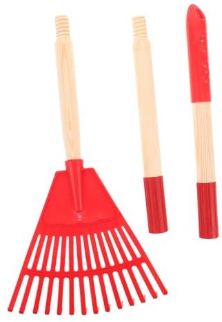 HEALSOPTHY Rastrillo Infantil de Plástico con Mango de Madera Herramienta Desmontable para Recogida de Césped Parterres y Jardín Rastrillo de Abanico Resistente para Exteriores