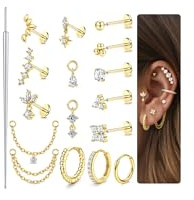 MILACOLATO 16G/18G/20G Helix Piercing Örhängen Utan Tråd Örhänge Rostfritt Stål Kvinnor Push Smycken Piercing Näsa Öra Tragus Läpp Hypoallergeniska Öronörhängen Cartilake Ear, 16G/18G/20G, Rostfritt