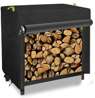 FACAIIO 125 x 65 x 110cm 210D Oxford Cloth Outdoor Firewood Rack Cover with Zipper Opening, Reflective Handles and Drawstring Small Wood Storage