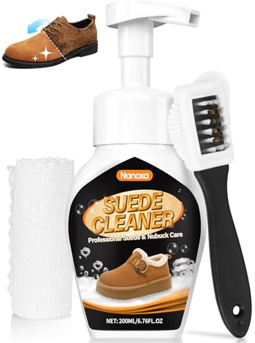 Nanoxa Suede Cleaner, No-Rinse Suede And Nubuck Shoe Cleaner Removes Dirt & Stains, Shoe Cleaning Kit with Brush & Towel for Suede, Nubuck, Boots, Sneakers-200ml