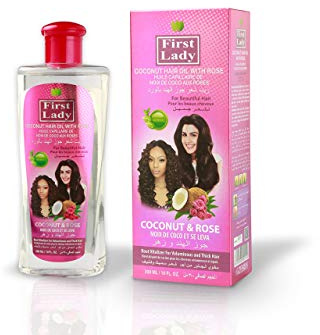 First Lady Coconut with Rose Hair Oil 300ml with Vitamin E – Nourishing Hair & Scalp Oil for Dry, Damaged & Frizzy Hair – Adds Shine & Softness – Suitable for All Hair Types