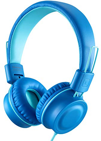iRAG J01 Kids Headphones Foldable Stereo Tangle-Free 5ft Long Cord 3.5mm Jack Plug in Wired On-Ear Headset for iPad/Amazon Kindle Fire/Toddler/Boys/Girls/School/Laptop/Tablet(Ocean Blue)