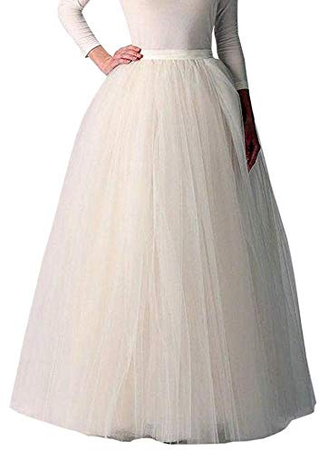 Cocila Damen Tüllrock Langer Prinzessinenkleid Brautjungfernrock Party Einfarbig Hohe Taille Gittergewebe Erwachsene Tutu Tanzen Rock Petticoat Ballettrock Unterrock(Weiß,One Size)