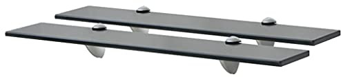 vidaXL 2X Regal Schwebend Wandregal Glasregal Glasboden Glasablage Badablage Wandablage Badregal Ablage Regale Bad Glas 60x10cm 8mm Schwarz