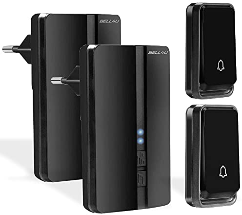 Bell4U Funk Türklingel Set mit 2 Plug-in-Empfängern und 2 Sendern – Kabellos, Batterielos & Wasserdicht – 200m Reichweite – Haustürklingel Außen, 51 Melodien, 4 Lautstärkestufen