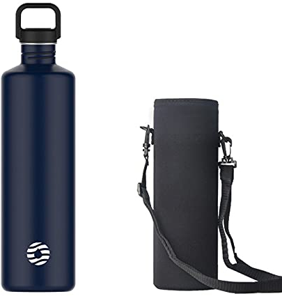 Healter Gourde 2l acier Inoxydable Bouteille d'eau à Paroi Simple Non Isotherme Bouteille d'eau étanche Reutilisable Gourde Sport pour Fitness, Bureau, école, Activités de Plein Air(Bleu Foncé)