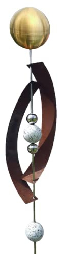 Jürgen Bocker Garten-Ambiente Gartenstecker Skulptur Deimos 145 cm aus Cortenstahl & Edelstahl mit obere Kugel Edelstahl Gold matt gebürstet
