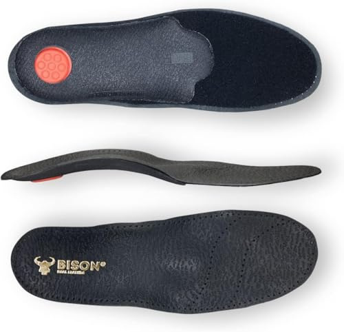 BISON - Skoinlägg i Läder Skor - Plattfotsulor Fotvärk - Ortopedisk sula med Nedskrivning av Hälen - Leather Shoe Insoles - 1 Par (39)