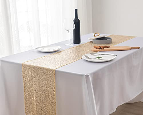Tischläufer, Pailletten-Tischläufer, glitzernde Tischläufer für Weihnachten, Hochzeit, Bankett, Party, Esszimmer, Kaffeetisch, Veranstaltungsdekoration, 30 x 250 cm, Champagner