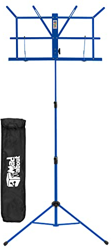 Mad About MA-MS04 Zusammenklappbarer Notenständer, - Leicht zusammenklappbarer tragbarer Notenständer mit Tragetasche - Blau