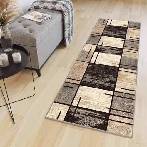 HaiTaoSy Tapis de Cuisine Lavable en Machine 40 x 180cm, Tapis Couloir Antidérapant (sur Mesure & 10 Designs), Beige, Marron