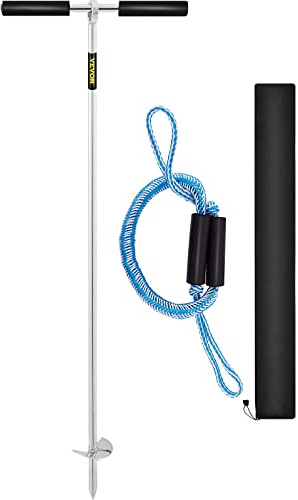 VEVOR Ancla de tornillo de 90 cm de largo anclaje de tierra de arena de playa de acero inoxidable 316 con mango extraíble cuerda elástica y bolsa de transporte para moto acuática, PWC, kayak, barco