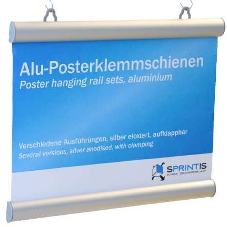 SPRINTIS Posterschiene aus Aluminium, Posterklemmschienen zum Aufklappen, mit Anti-Rutsch-Gummi (1000 x 26 mm)