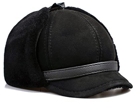 Damen Herren Lammfell Schaffell Leder Russisch Winter Schwarz Braun Handgefertigter Lederhut (Color : B, Size : XXL(59-60cm))