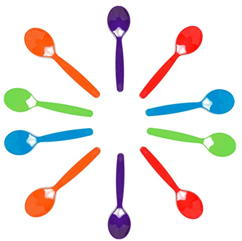 Harfield Pack of 10 Multicoloured Small Children's Dessert Spoons Virtually Unbreakable Reusable Polycarbonate Plastic