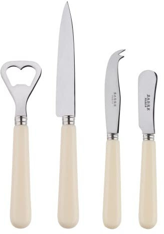 SABRE PARIS - Apero-Set, 4-teilig -Pop - Flaschenöffner, Spickmesser, kleines Käse- & Buttermesser - Edelstahl & Acryl - Spülmaschinenfest - Elfenbein