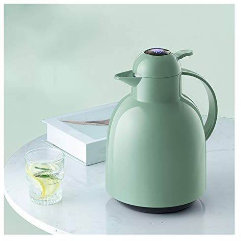 Thermal Carafe with Glass Liner,Double Wall Vacuum Insulated Pitcher,Portable Thermal Carafe,Temperature Display,Vacuum Thermal Pot Flask for Coffee,Tea (Color : Green, Size : 2.2L)