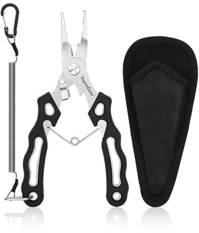 supregear Pinze da Pesca, Acciaio Inossidabile Pinze Multipurpose per Anelli Divisori e Tagliafilo, Kit di Attrezzi da Pesca con Cordino Oliato di Sicurezza e Custodia in Nylon, Nero