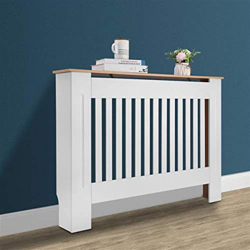 VALPEAKER Couvercle de Radiateur Cache Radiateur Bois Couvre Radiateur Armoire MDF Peinte Lattes Grille étagère Supérieure en Bois Moyenne pour Living Room Bedroom 112 x 19 x 81.5 cm