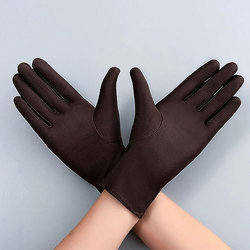 Autumn Summer Thin Ice Silk Gloves Spring Cycling Driving Black White Gloves Training Sun Protection -Coffee-One Size