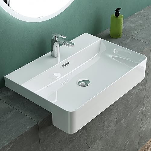 Mai & Mai Lavabo da Appoggio 60x42x12,5cm, Lavabo Incasso Lavandino Bagno in Ceramica con Nano Rivestimenti inclusi, Bianco Brüssel702