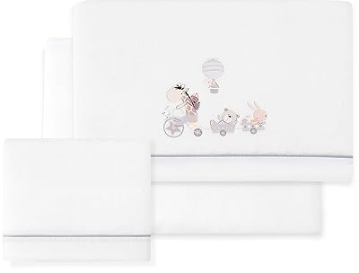 Interbaby Sábanas Minicuna Jirafa Bicicleta Coralina | · Blanco, Gris · 50x80 cm · Sábanas Invierno · OEKO-TEX