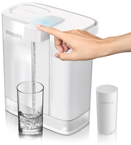 PHILIPS GoZero Next-gen Instant Water Filter Pitcher, Rechargeable Battery, Mirco-X Clean Technology, 3L 12 Cups, 1L/min Fast Flow, Countertop Filtered Water Purifier Jug for Tap Water, 3 Filters